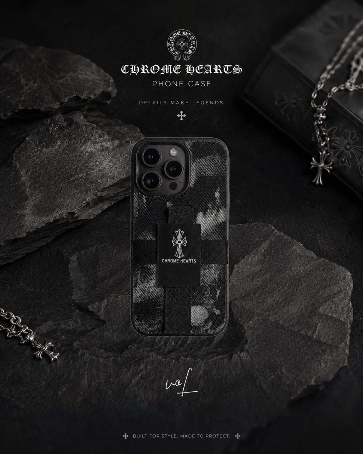 قاب جین مدل CHROME HEARTS مشکی سفید