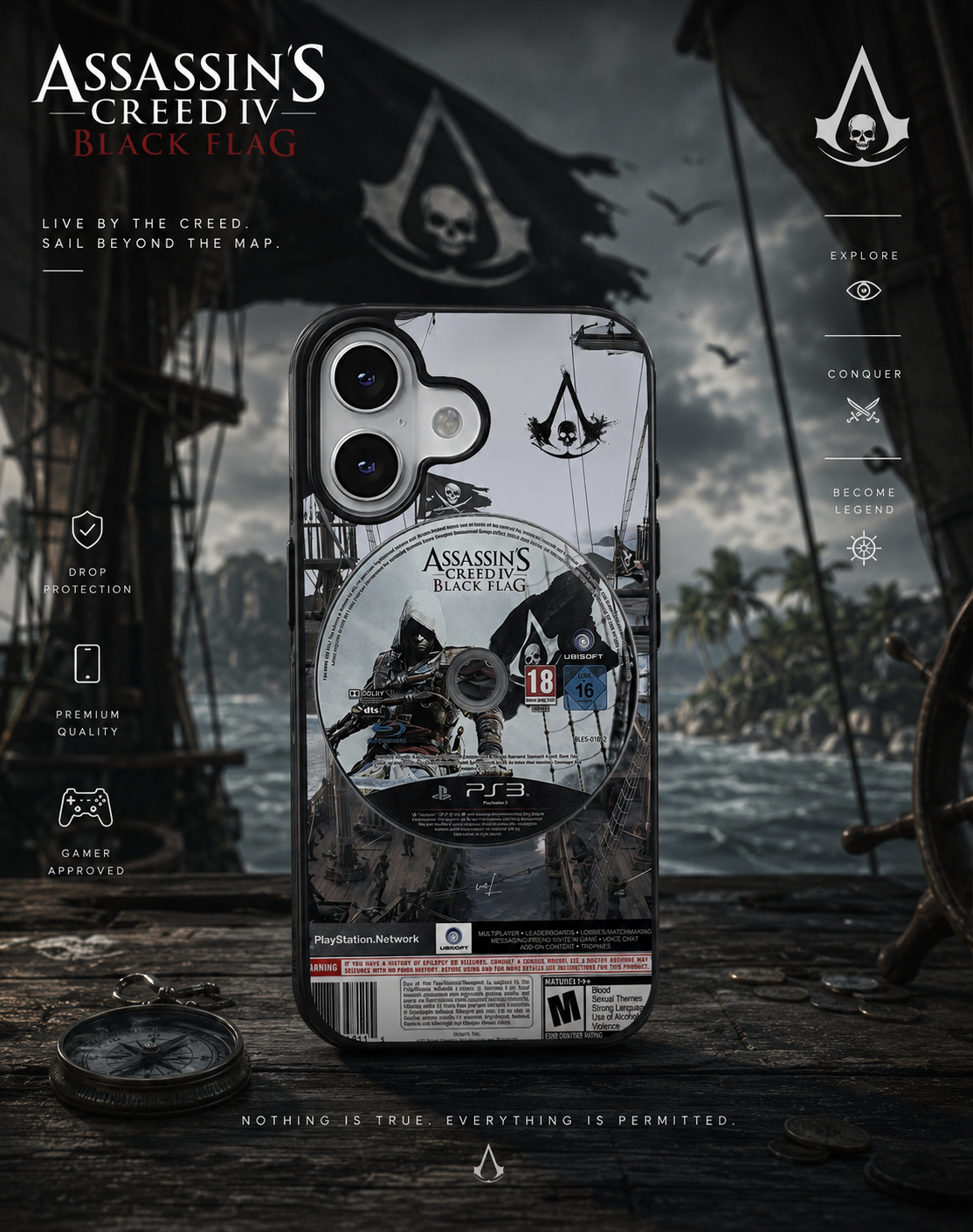 قاب موبایل مدل Assasin's creed Black flag